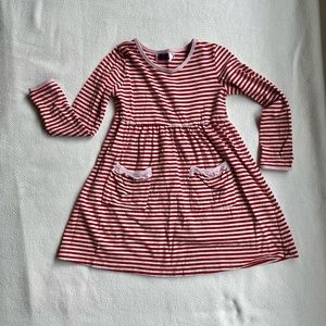 Long-sleeve Fall Holiday Girls Dress, Red strip with pink detail, Size 6